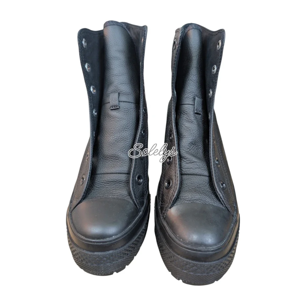 Converse Chuck 70 De Luxe Heel Leather Black Monochrome Sneaker Boot Womens 9 - Picture 9 of 10